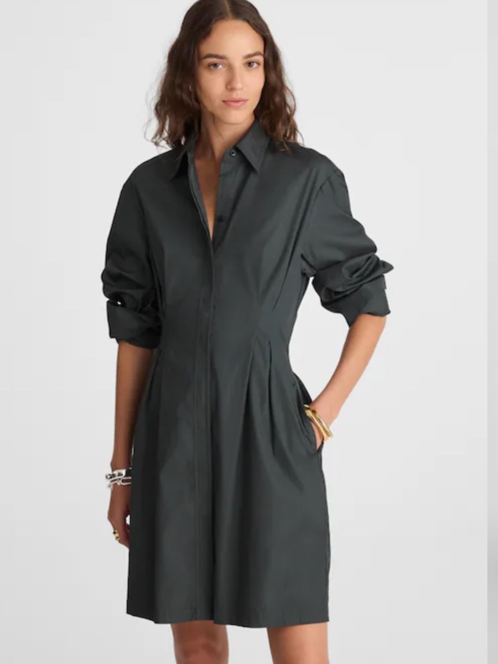 Madewell NWT Chrisandra Tucked Mini Shirtdress in summit green womens size 4